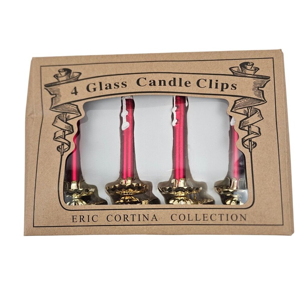 Eric Cortina Collection 4 Glass Candle Clips Red Gold Holiday Christmas RAZ